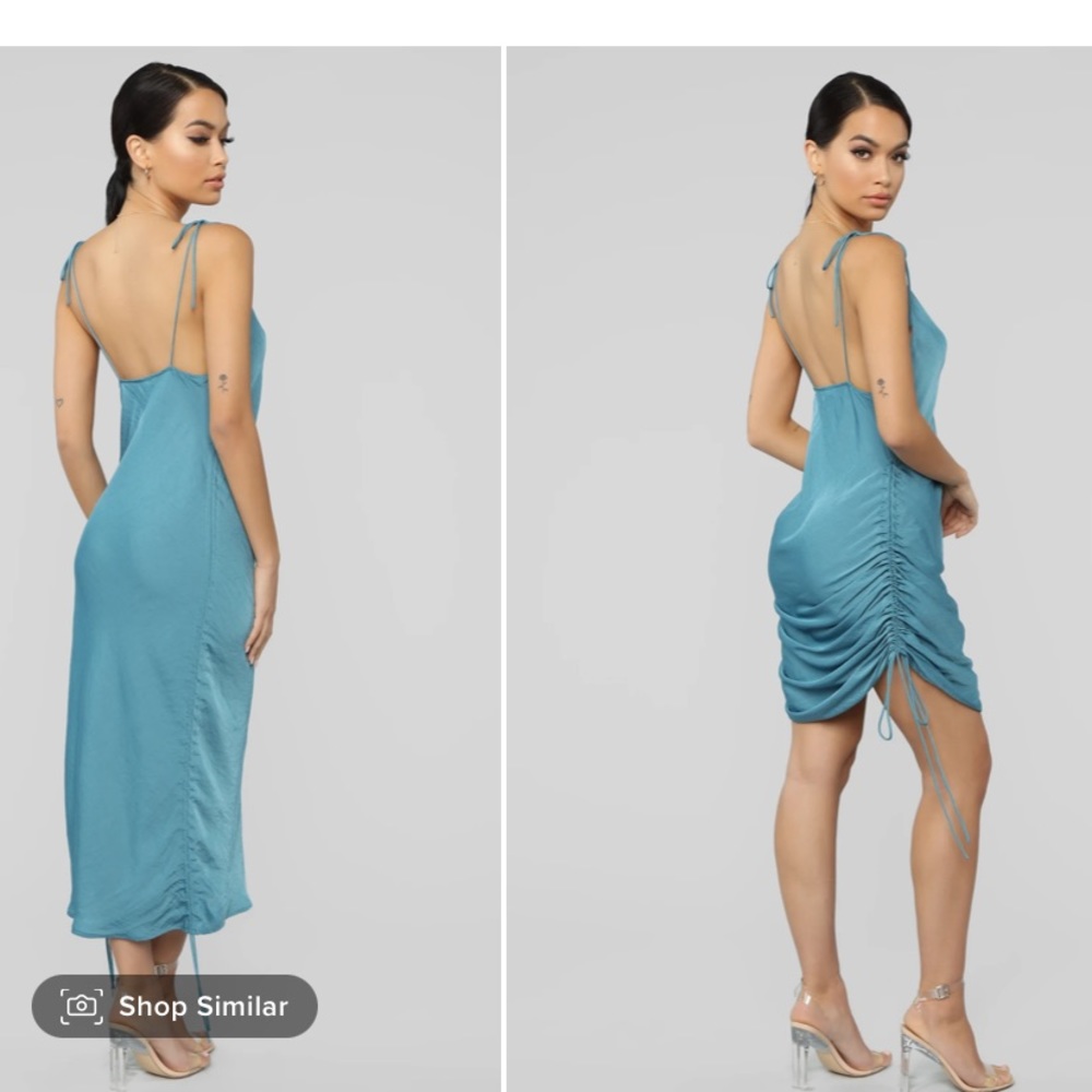 Satin runched drawstring dress